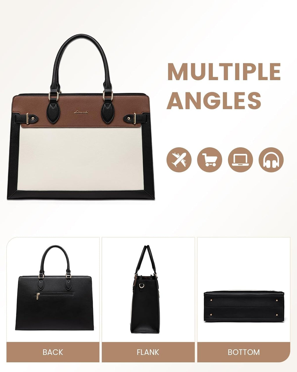 Laptop Bag for Women 17 Inch Work Tote, Business Computer Briefcase, PU Leather