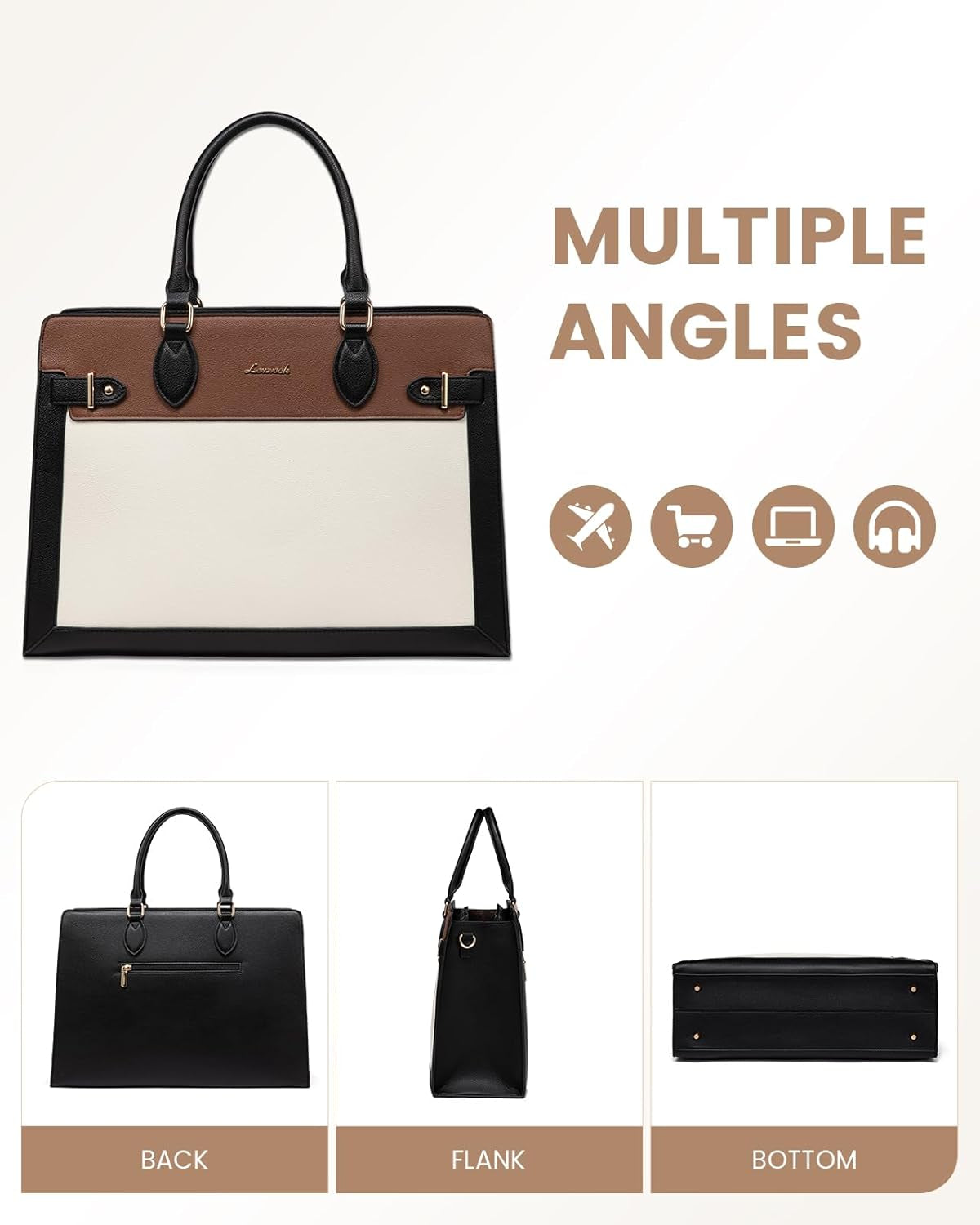 Laptop Bag for Women 17 Inch Work Tote, Business Computer Briefcase, PU Leather