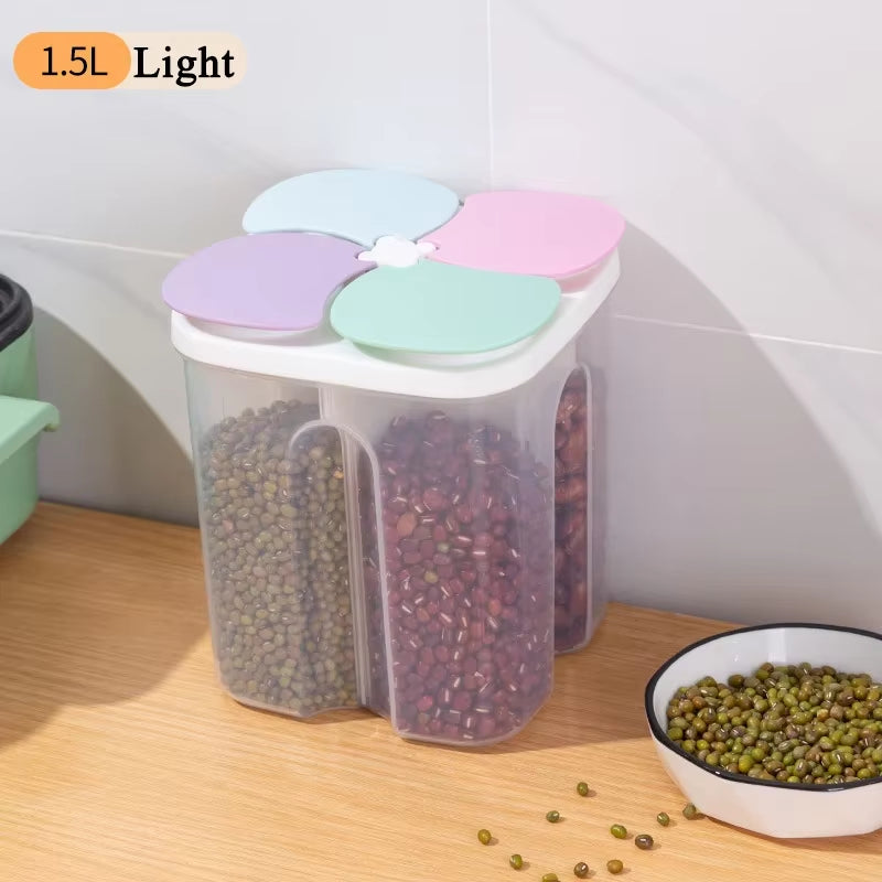 Kitchen Cereals Storage Box Plastic 4 Grids Cereals Sealed Jar Food Container Moisture-Proof Grain Tank Spaghetti Keep Fresh Box