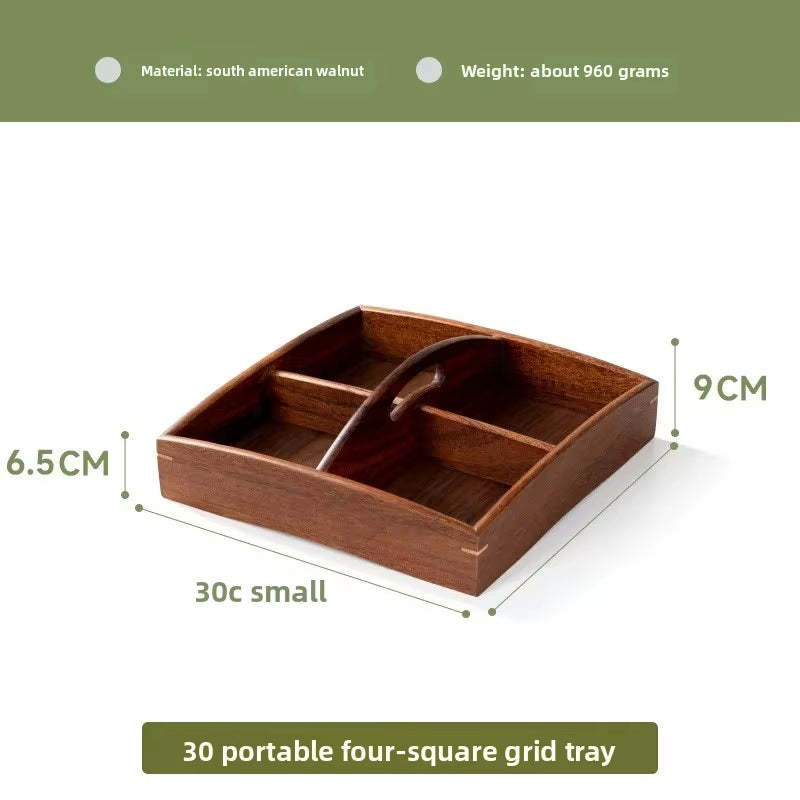 South American Walnut Wood Fruit Tray Divided Snack Plate Solid Wood Living Room Nut Fruit Plate Home Decorative Accessories