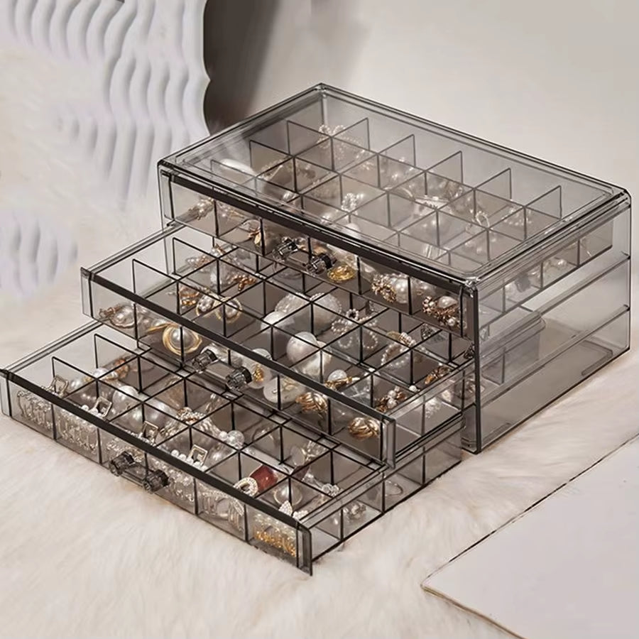 1Pc, Jewelry Storage Box, Material: Transparent PS, Color: Transparent, Brown, Gray, Pink