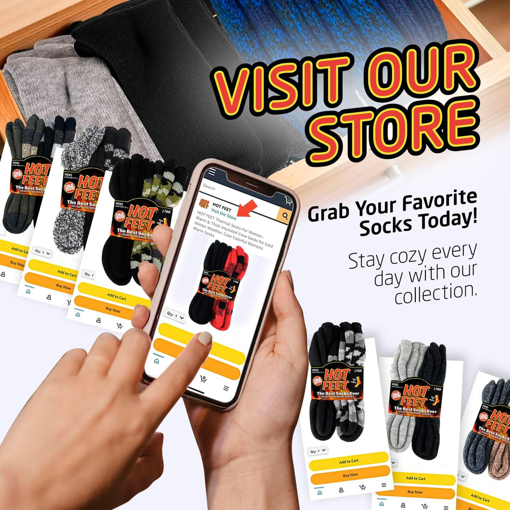 Thermal Socks for Men - Extreme Cold Weather, 2 Pack Thick Warm Socks, Winter Insulated, Size 6-12.5