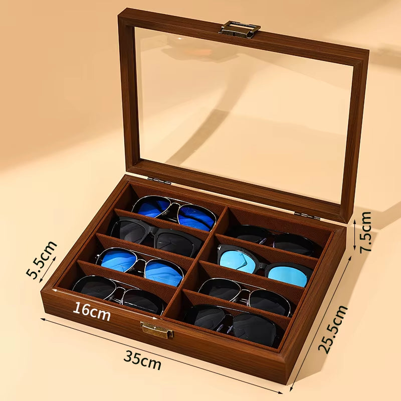 1Pcs Leather Fashion Sunglasses Storage Box Multi Grid Large Capacity Sunglasses Storage Box Jewelry Display Collection Box