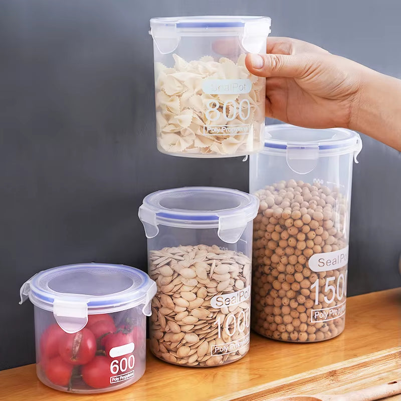 1-4Pcs Sealed Storage Box Transparent Kitchen Food Grain Organize Storage Tank Plastic Large Capacity Moisture-Proof Sealed Jars