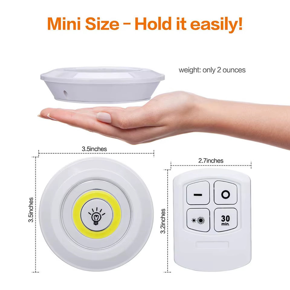 3W Super Bright Cob under Cabinet Light LED Wireless Remote Control Dimmable Wardrobe Night Lamp Home Bedroom Closet Kitchen