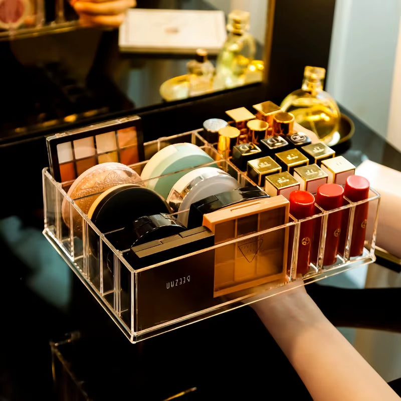 Large 8Girds Makeup Holder Eyeshadow Palette Storage Organizer Cosmetic Case 2In1 Desktop Drawer Storage Box Lipstick Holder