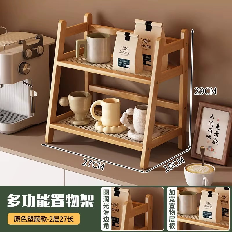 3 Tier Bamboo Shelf Desktop Cabinet Organizer Display Rack Cup Rack Spice Caddy Shelf for Kitchen Makeup Organizer for Vanity