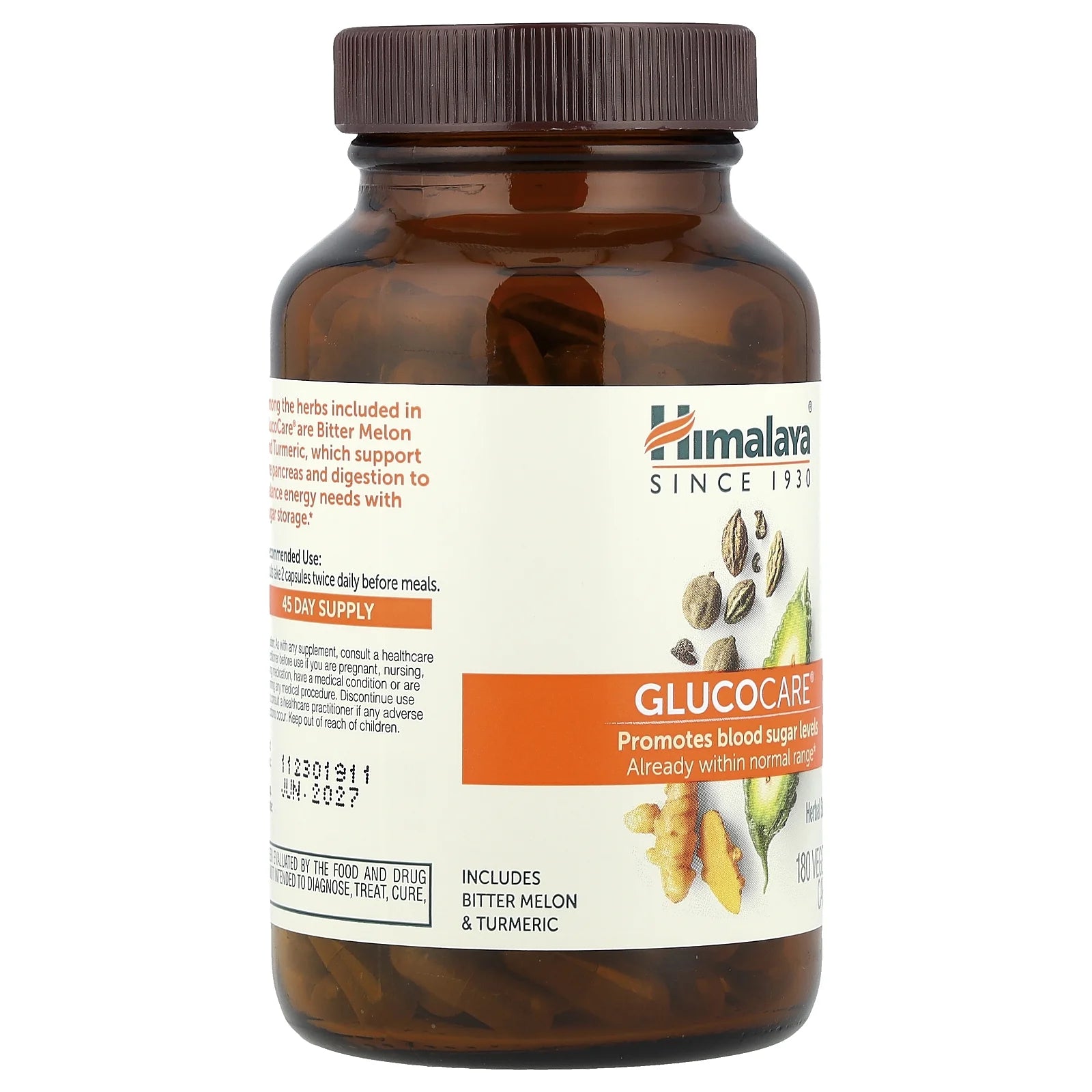 Glucocare Herbal Supplement, Metabolism Support, Pancreatic Support, Triphala, Bitter Melon, Turmeric, 180 Capsules