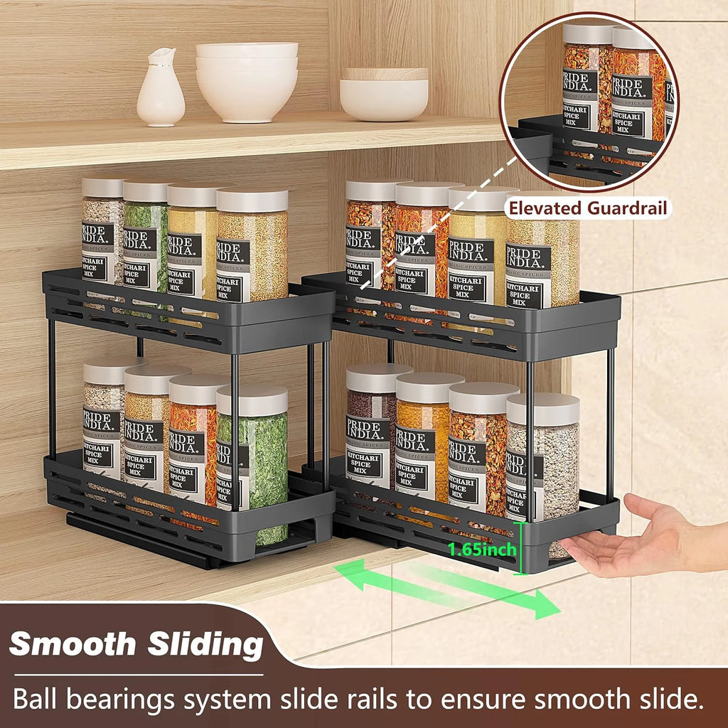 3 Packs Pull Out Spice Rack Organizer for Cabinet,  Slide Out Spice Racks Organizer, Easy to Install Spice Cabinet Organizers, 4.33''Wx10.4''Dx8.5''H, Each Tier Hold 10 Spice Jars - 2 Tier