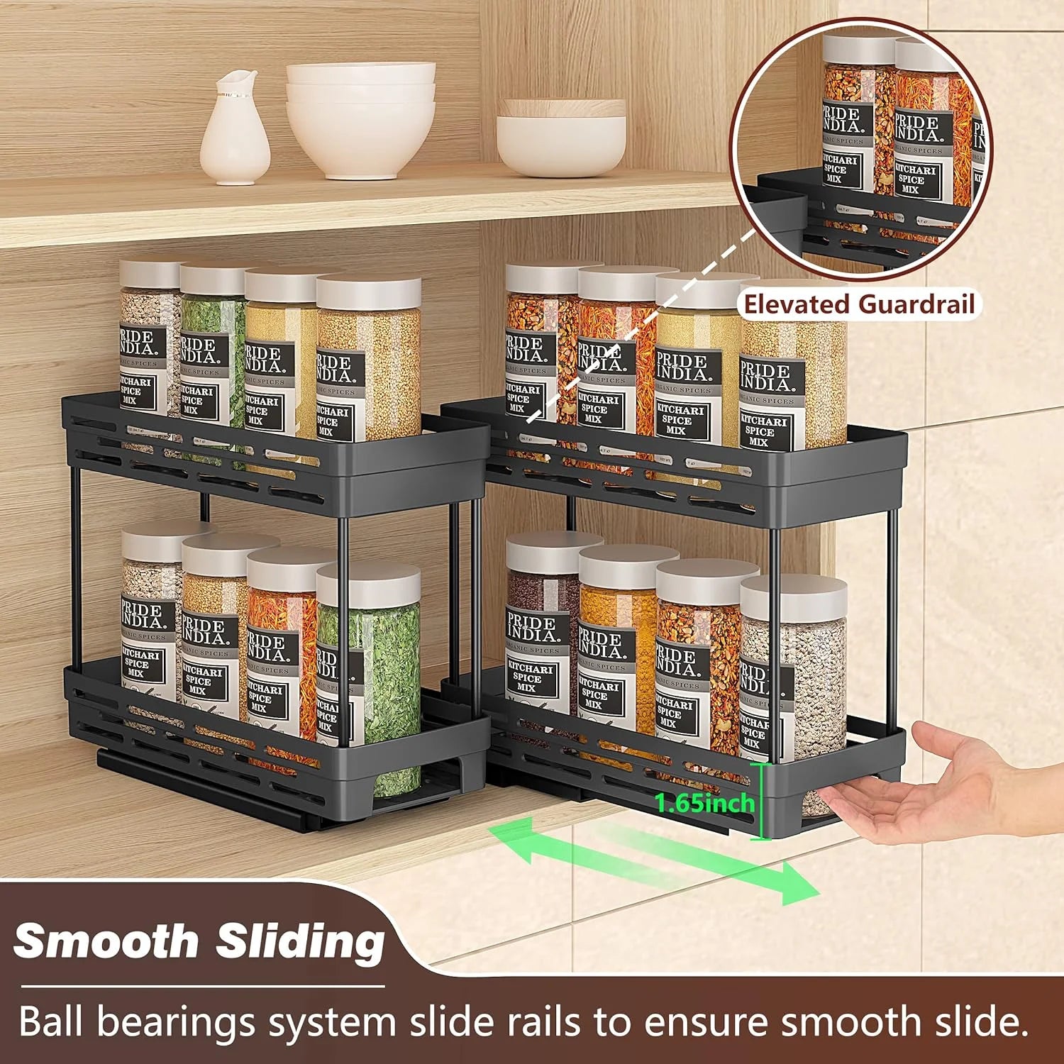 3 Packs Pull Out Spice Rack Organizer for Cabinet,  Slide Out Spice Racks Organizer, Easy to Install Spice Cabinet Organizers, 4.33''Wx10.4''Dx8.5''H, Each Tier Hold 10 Spice Jars - 2 Tier