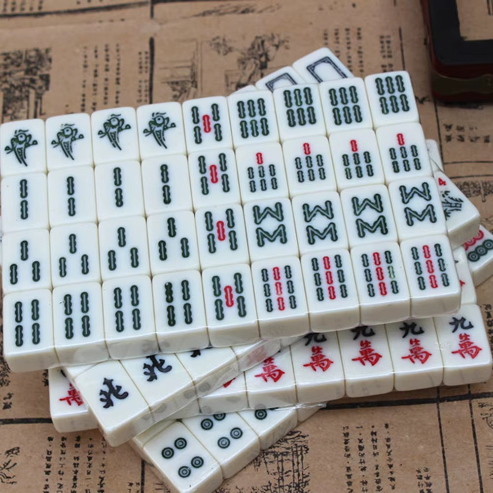 Chinese Numbered Mahjong Set 144 Tiles Mah-Jong Set Portable Chinese Toy with Box Fiber Board Mahjong Board Game for Fun Camping