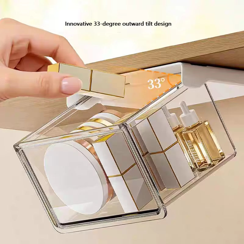 Qtip Holder Dispenser under Mirror Cabinet Pull-Out Storage Box Transparent Drawer for Cotton Pad,Swabs,Floss Makeup Organizers