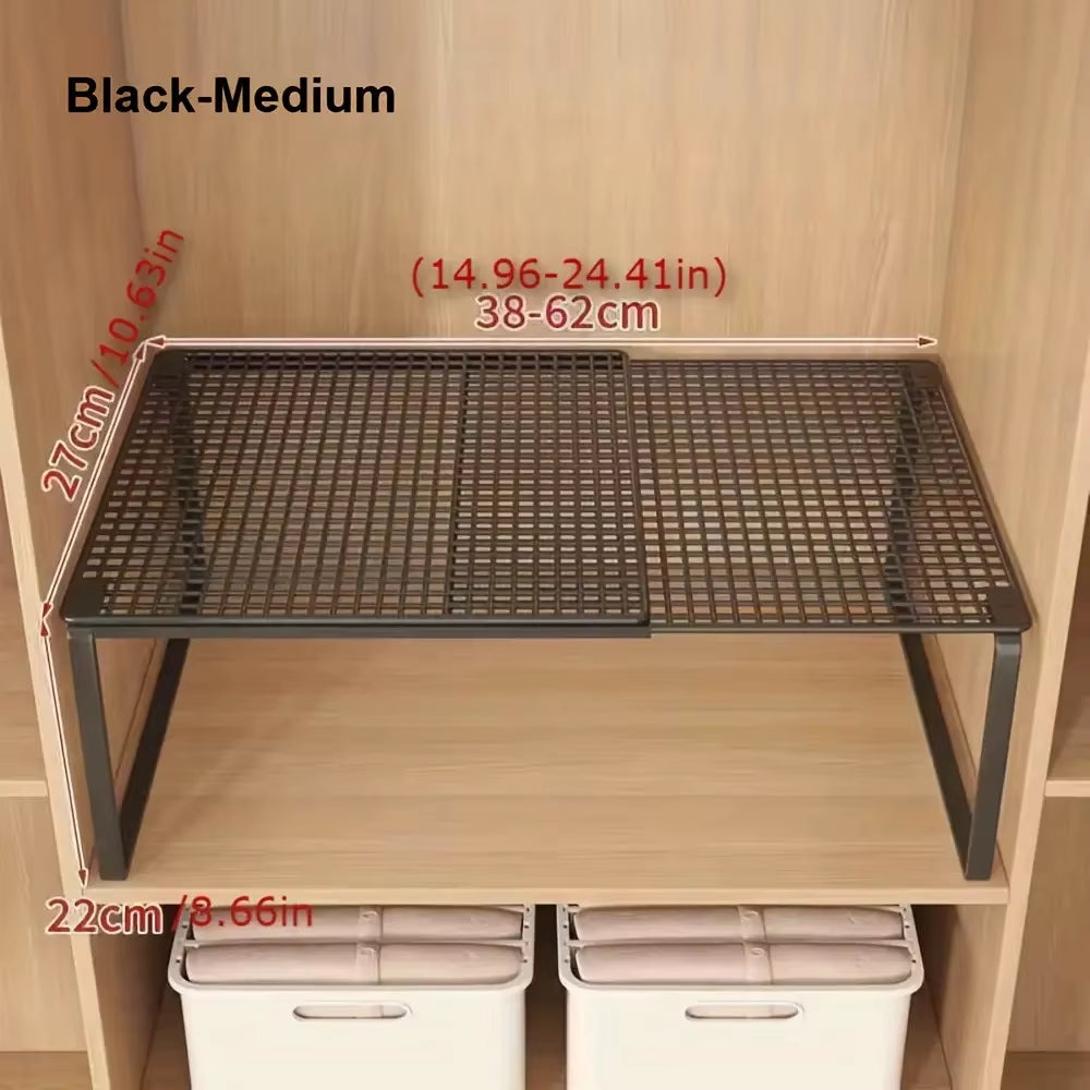 Expandable and Adjustable Wardrobe Organizer Space-Saving Stackable Shelf for Kitchen Bedroom Cabinet and Desktop Organization