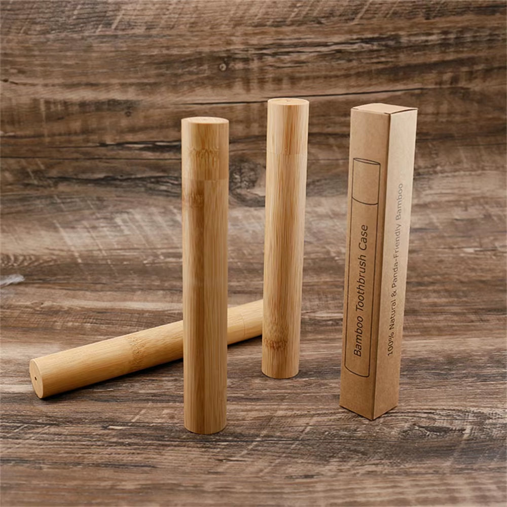 Eco-Friendly Wooden Toothbrush Box round Nature Bamboo Toothbrush Tube Adult Oral Hygiene Health for Portable Travel Accessory