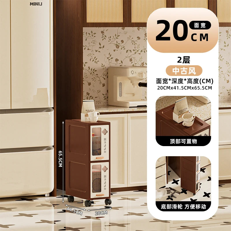15/20Cm Slim Vintage Storage Cart, Mobile Narrow Cabinet with Drawers,Multi-Purpose Organizer for Kitchen/Bathroom/Living Room