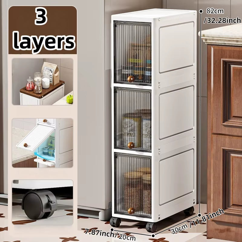 20Cm-Flip Lid Slit Storage Cabinet, Kitchen Slit Shelf, Bathroom Multi-Layer Plastic Snack Cabinet, Narrow-Edge Storage Cabinet