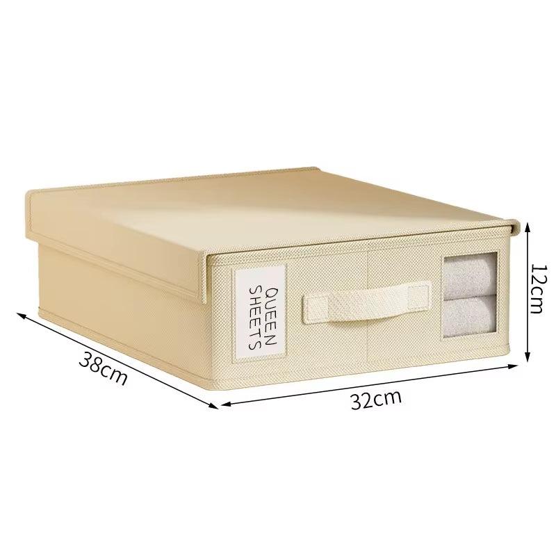 Sheet Storage Box Organizer Thickened Fabric Folding Window Zipper Blanket Organizer Wardrobe Bed Clothes Storage with Lid