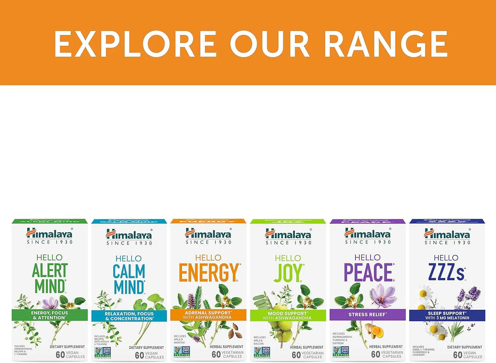 Hello Energy Herbal Supplement with Ashwagandha, Amla, Daily Energy Support, Positivity, Metabolism, 60 Capsules