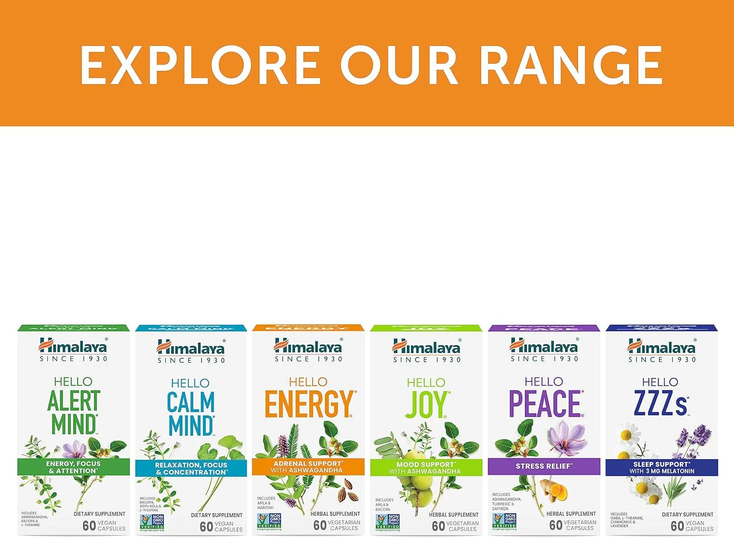 Hello Energy Herbal Supplement with Ashwagandha, Amla, Daily Energy Support, Positivity, Metabolism, 60 Capsules