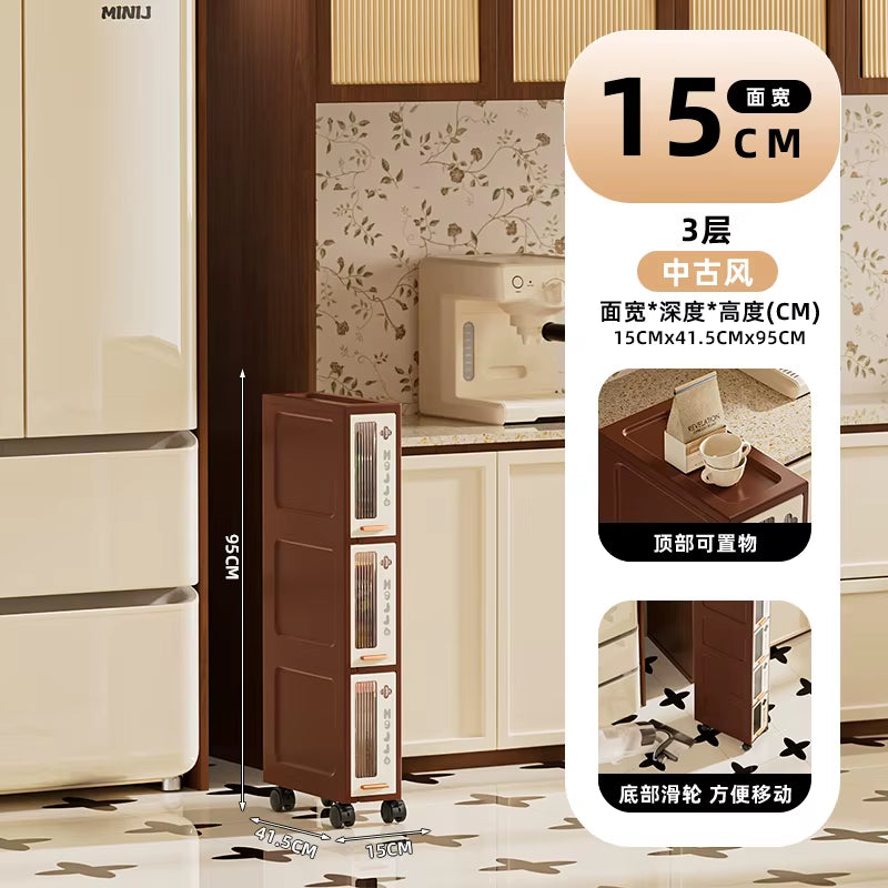 15/20Cm Slim Vintage Storage Cart, Mobile Narrow Cabinet with Drawers,Multi-Purpose Organizer for Kitchen/Bathroom/Living Room