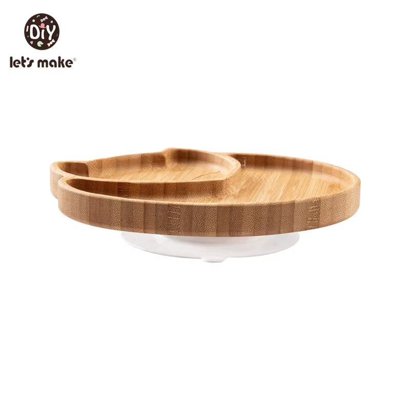 Let'S Make Baby Dinner Plates Set Wooden Cartoon Dinner Plate Fork Spoon Children Feeding Plate Safe Edible Silicone Product