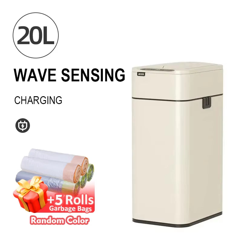 Smart Trash Can 20L Kitchen Two-Way Sensor Dustbin Wastebasket Automatic Bagging Trash Bin Stainless Home Rectangular Waste Bin