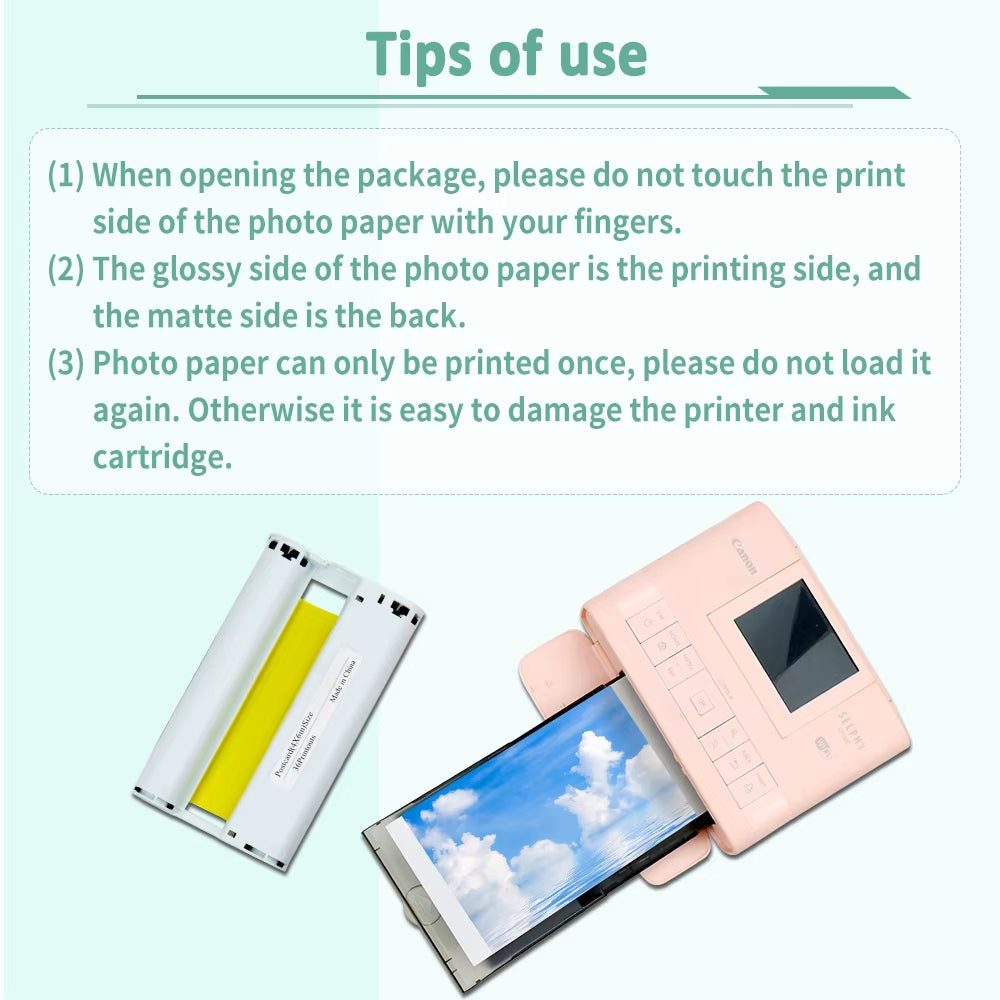 Compatible Canon Selphy CP1300 CP1500 CP1000 Photo Printer Photo Paper Sheet Waterproof Vivid KP-108IN Photo Paper KP36IN Photo