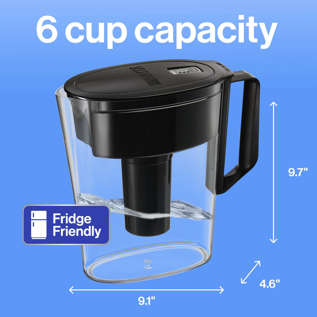 Small 6 Cup Black Denali Water Filter Pitcher with 1  Standard Filter