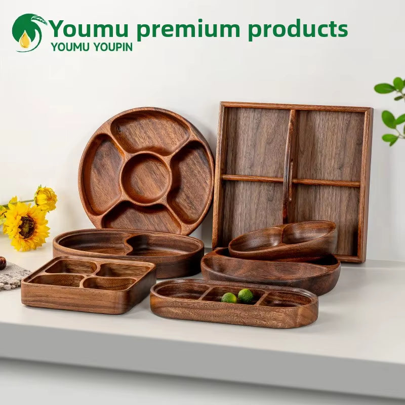 South American Walnut Wood Fruit Tray Divided Snack Plate Solid Wood Living Room Nut Fruit Plate Home Decorative Accessories