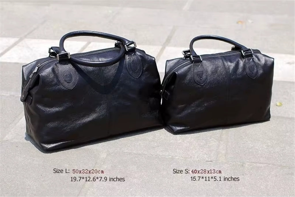 Fashion Genuine Leather Travel Bag Men'S Luggage Bags Large Male Duffle Bag Weekend Women Shoulder Bag Big Tote Handbag Black