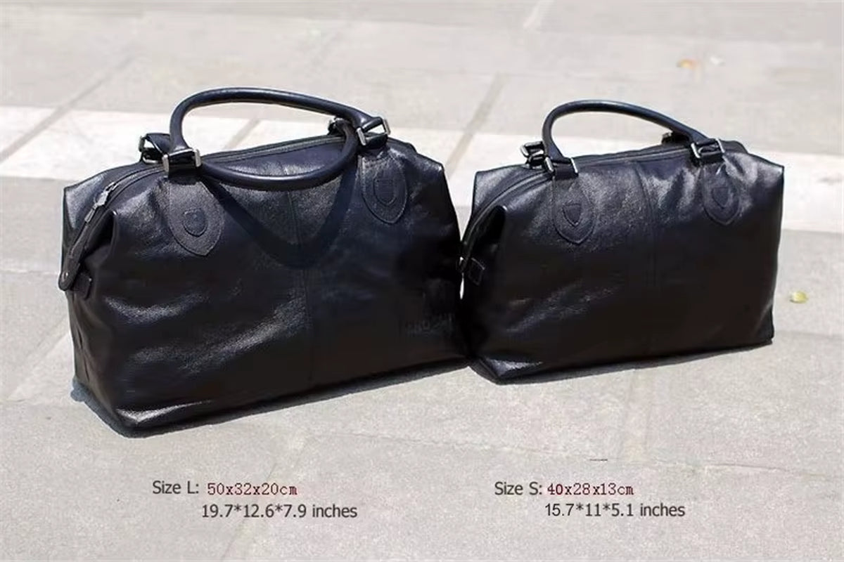 Fashion Genuine Leather Travel Bag Men'S Luggage Bags Large Male Duffle Bag Weekend Women Shoulder Bag Big Tote Handbag Black