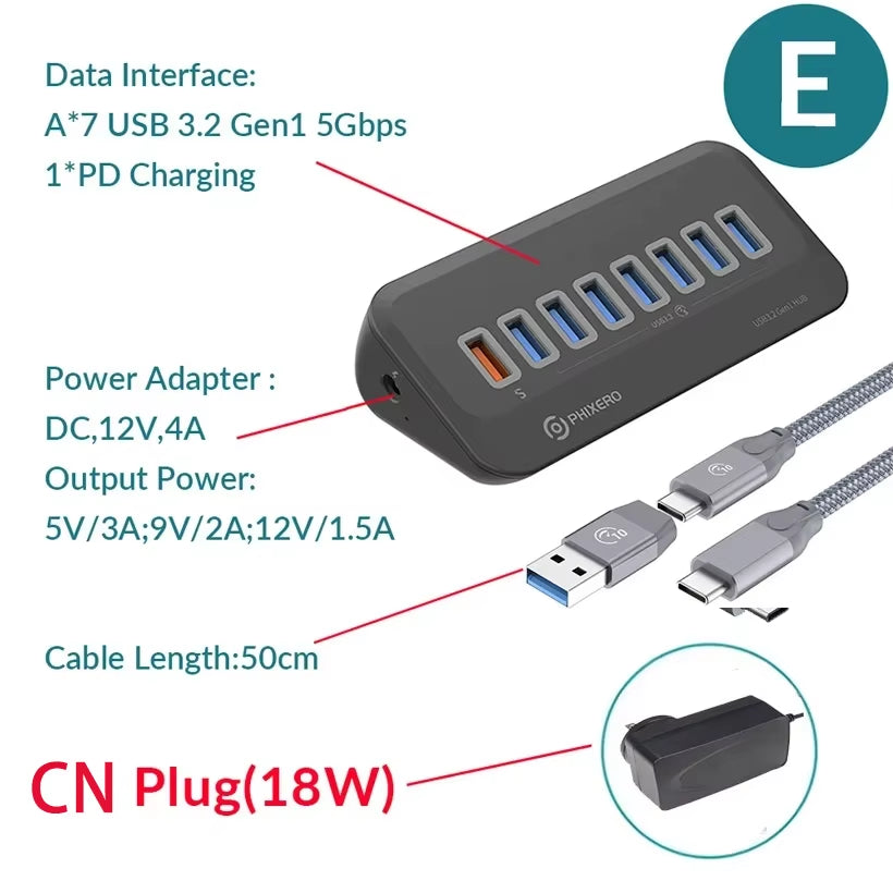 USB Splitter USB 3.2 Hub 5Gbps Type C Adapter Multi Ports USB 3.0 Docking Station Hub for Surface Macbook Laptop PC Hub