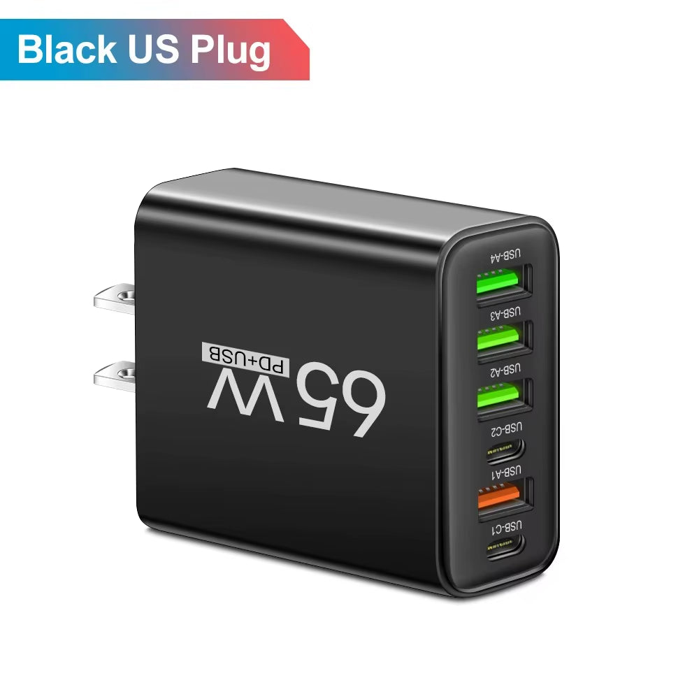 65W USB C Charger Fast Charging EU/US Plug Wall Charger Adapter for Iphone Samsung Xiaomi Phone Multi Ports Type C Quick Charger