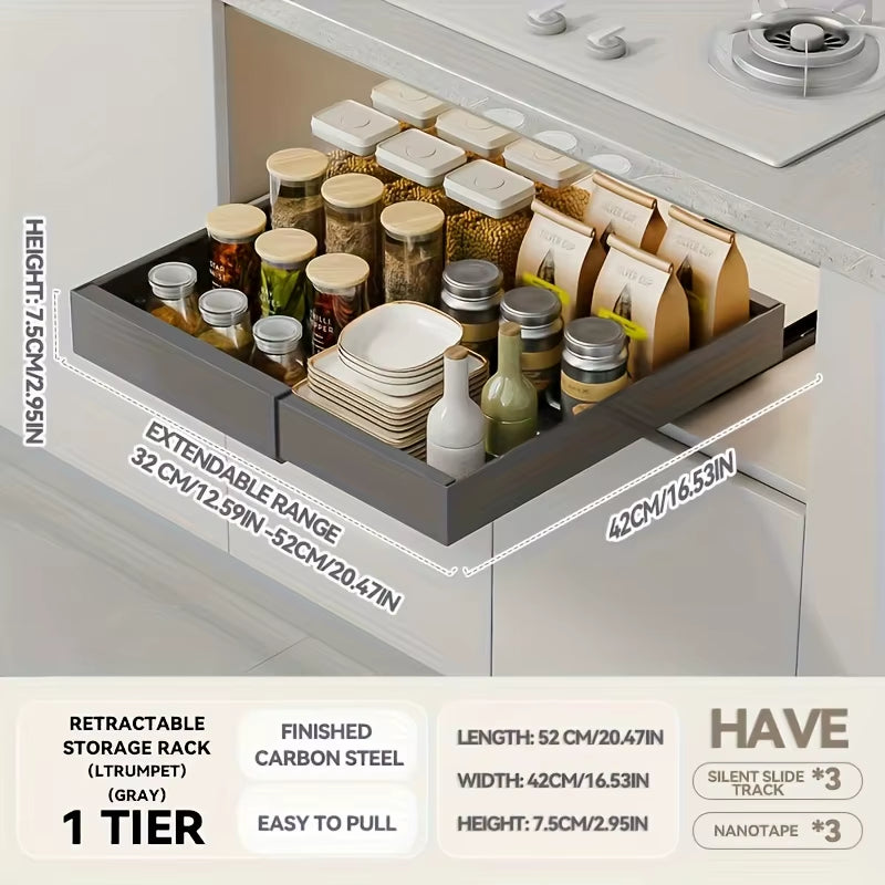 Expandable Pull Out Cabinet Organizer Metal Stick Slide Out Drawers Storage Kitchen Adjustable Sliding Roll Out Cabinet Shelves