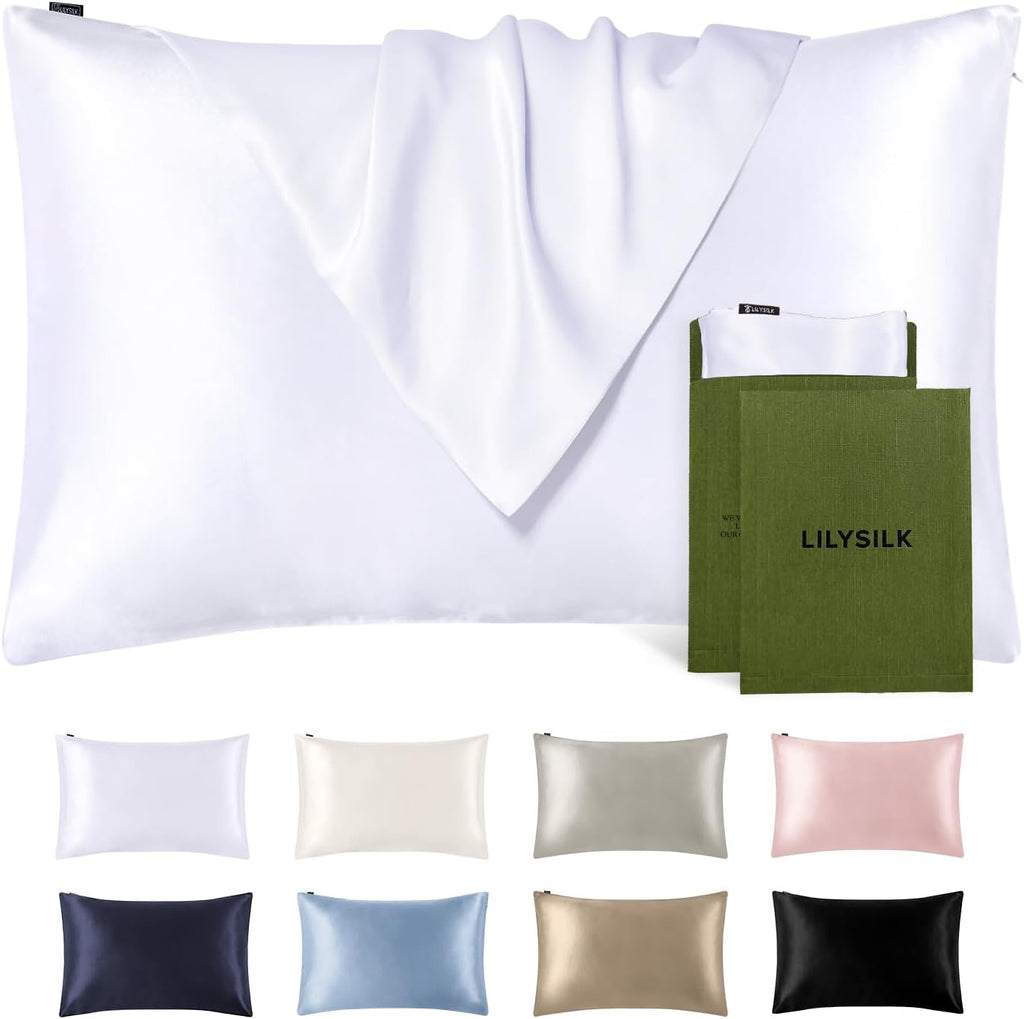 Silk Pillowcase for Hair and Skin Standard-100% Mulberry Silk 19 Momme Both Sides Silk Bed Pillow Cover with Hidden Zipper, 1 Pc (Standard Size 20''X26'', White)