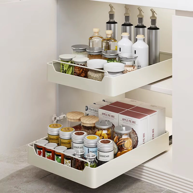 New Kitchen Storage Rack with Slide Rails Pull-Out Kitchen Drawer Type Storage Tray Spice Box Storage Rack Cabinets Organizer