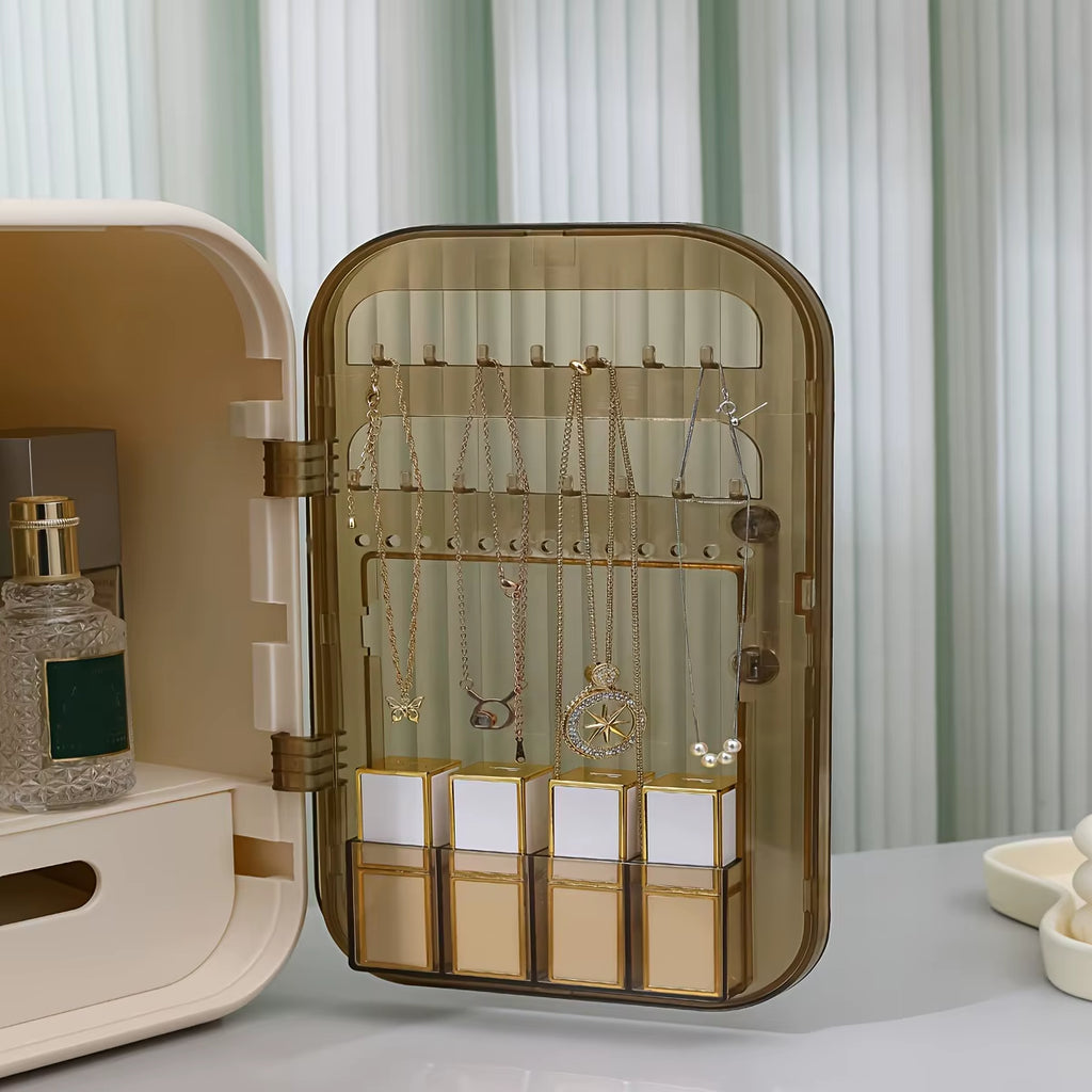 Cosmetic Storage Box with Mirror Desktop Ustproof Large Capacity Makeup Lipstick Skin Care Products Organizer Box with Drawer