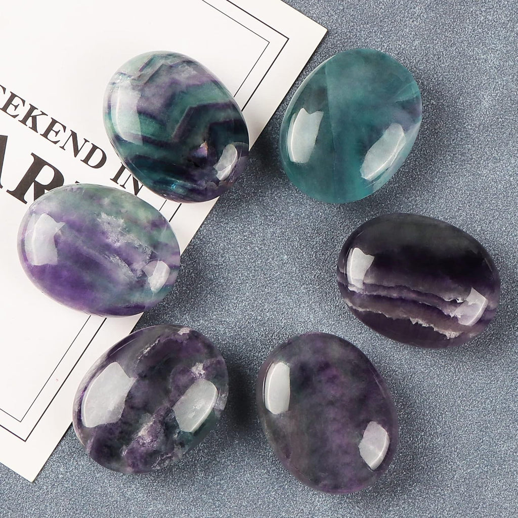 1.8 Inch Rainbow Fluorite Thumb Worry Stones for Anxiety, Crystals and Healing Stones for Relief Meditation Yoga Spiritual Reiki Positvity, Palm Polished Stones Pocket Gemstone