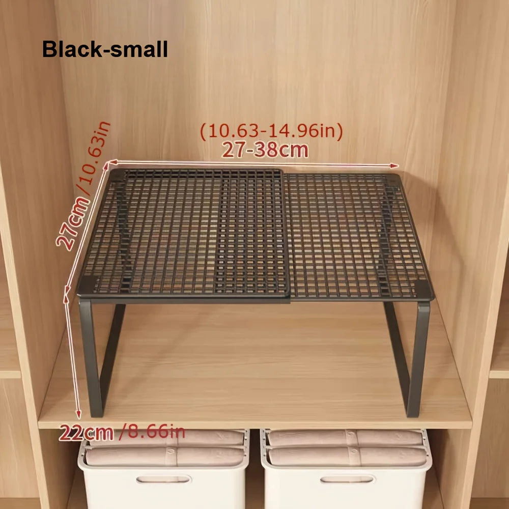 Expandable and Adjustable Wardrobe Organizer Space-Saving Stackable Shelf for Kitchen Bedroom Cabinet and Desktop Organization