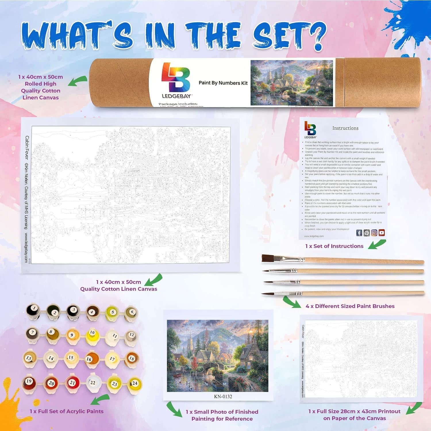 DIY Paint by Numbers Kit for Adults Unframed Canvas: Beginner to Advanced Paint by Numbers Kit Kits Include Acrylic Paint Set Brushes & Tabletop Easel (Mountain Village 16"X 20" Unframed)