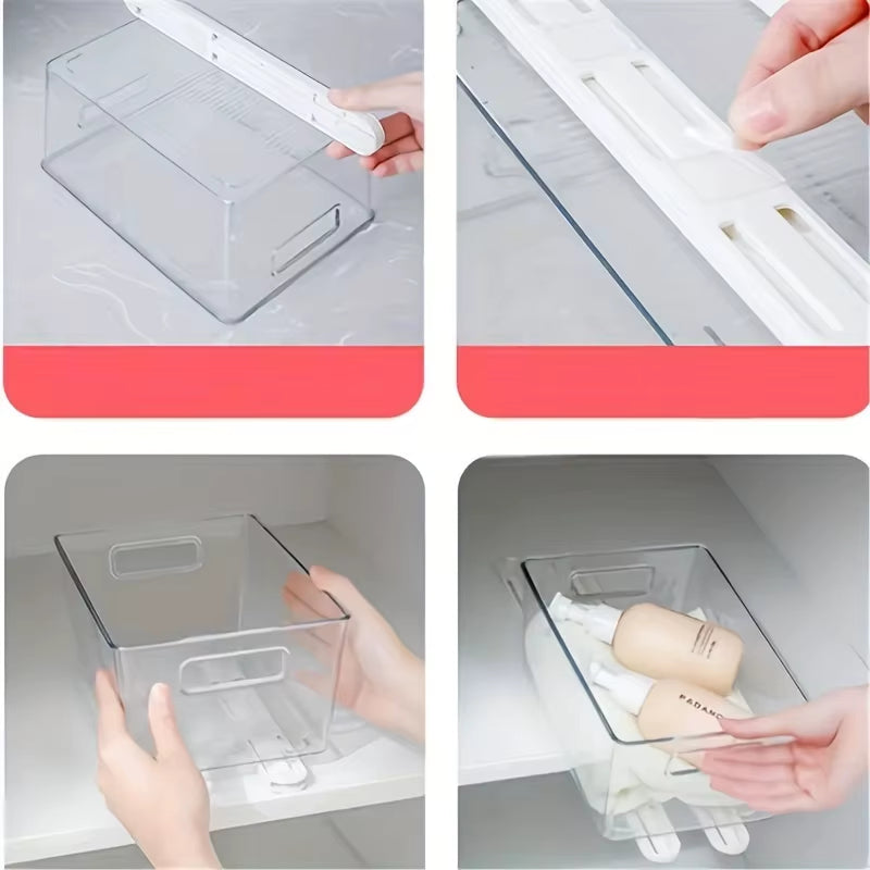 2Pcs Self Adhesive Slide Rails, Storage Box Rails, Upgrade Your Drawers with Telescopic Rail Accessories - DIY Drawer Rails