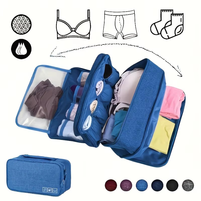 Travel Packing Organizer - Lightweight Oxford Fabric Zipper Storage Bag for Underwear, Compact Multi-Compartment Solution