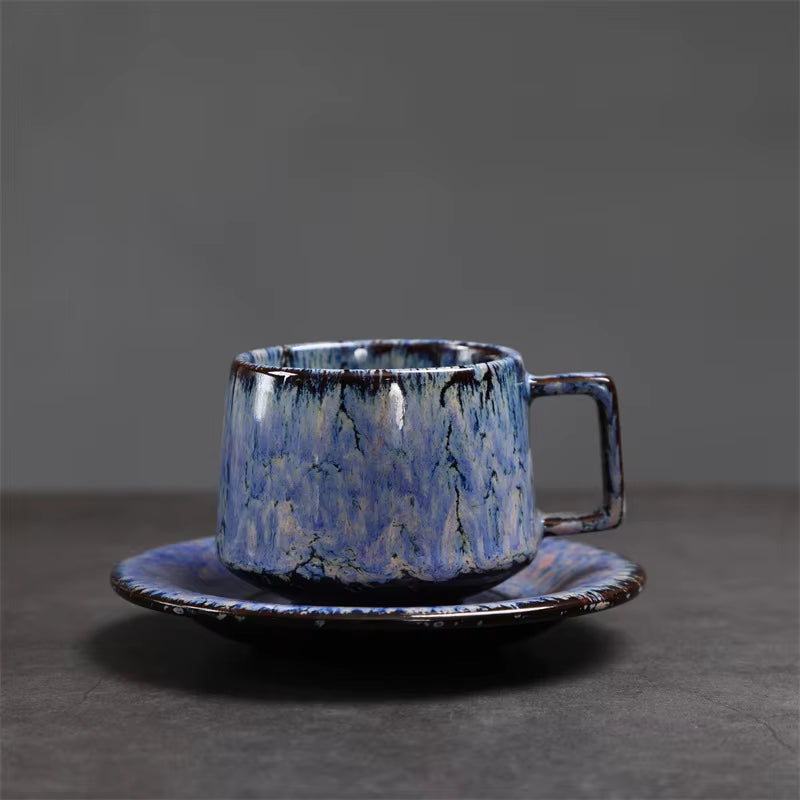 180ML Japanese Espresso Cup and Dish Kiln Transformed Ceramic Cup Retro Coarse Ceramic Mug Living Room Decoration