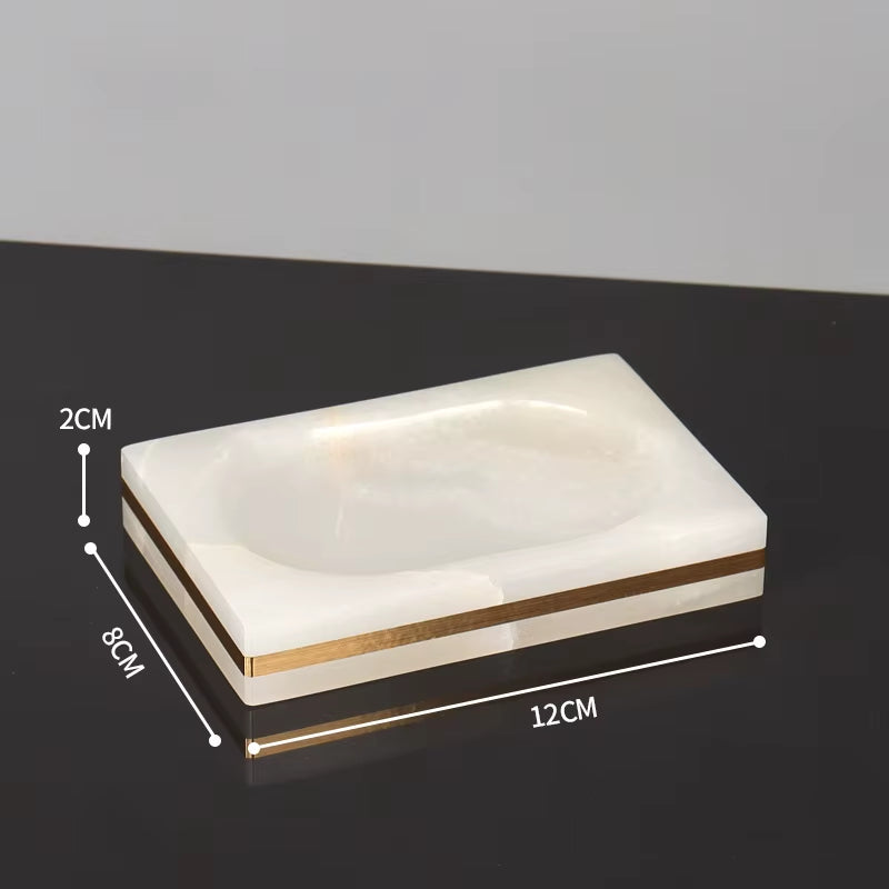 White Onyx Natural Marble Bathroom Accessories Set Gold Luxury Soap Dispenser Soap Dish Tray Toothbrush Holder Bathroom Set