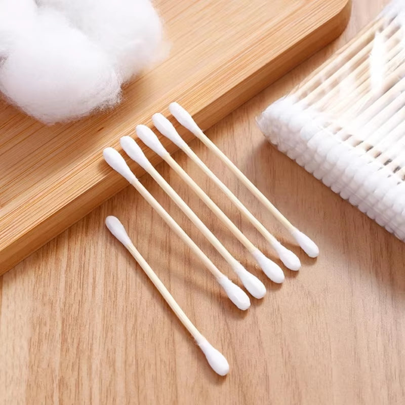 100Pcs Disposable Double-Ended Cotton Swabs for Ear Cleaning and Makeup Removal