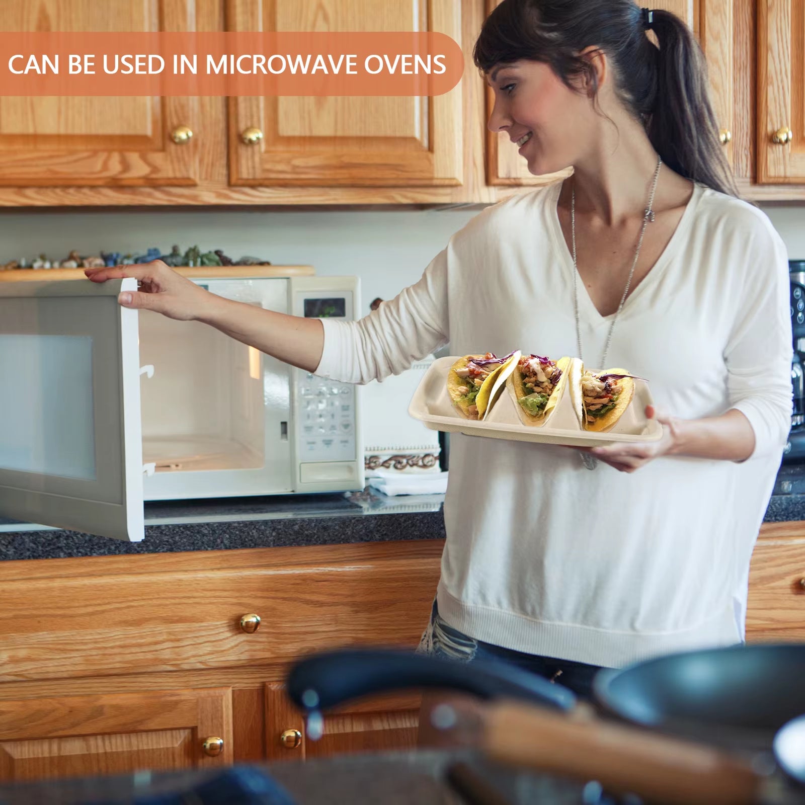 50Pcs Disposable Taco Plates 3 Compartments Taco Serving Plates No Messy Dining Stackable Taco Trays Holder Keep Tacos Upright