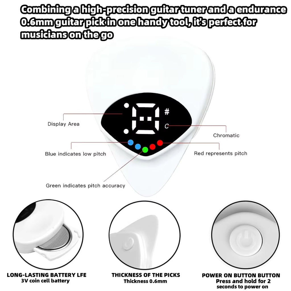 Miwayer 2-In-1 Guitar Pick Tuner/Digital Guitar Pick Tuner W/Led Screen Display/ for Electric & Bass,Ukulele/12 Equal Temperamen