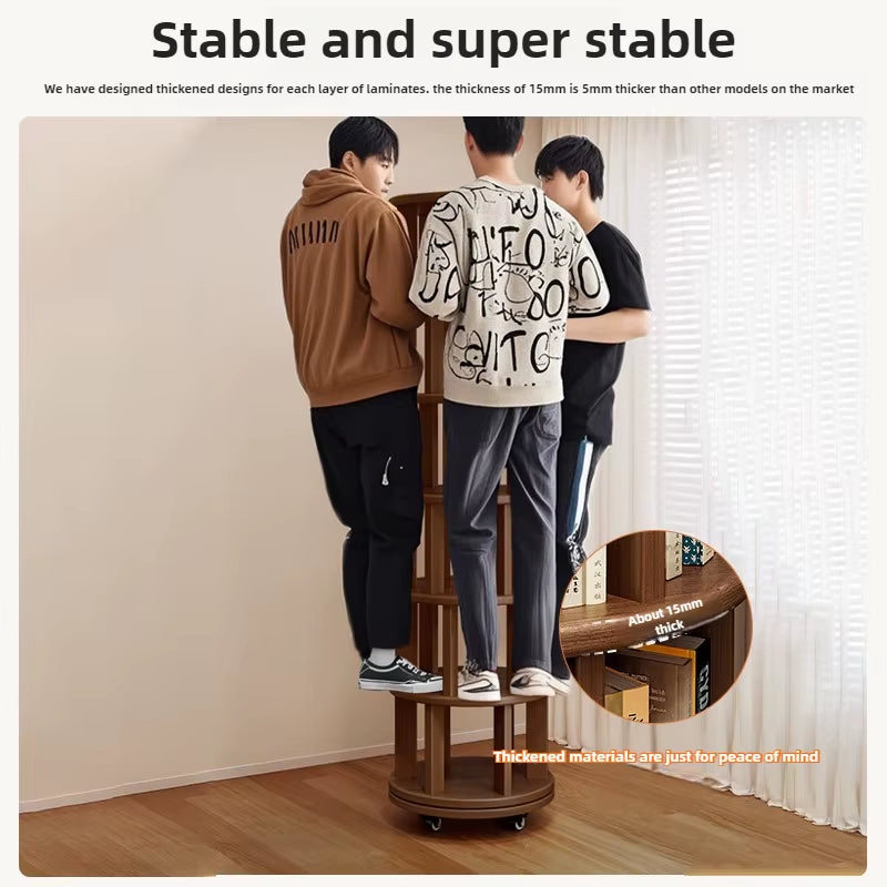 360-Degree Rotating Solid Wood Bookshelf: Floor-To-Ceiling, Wall-Mounted, Narrow Corner Cabinet