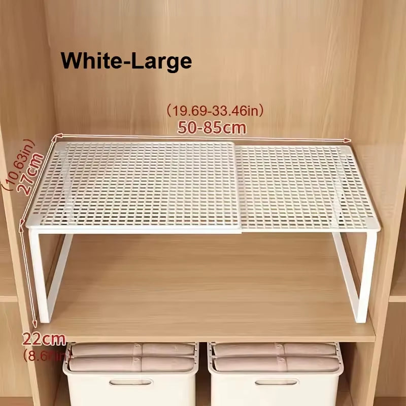 Expandable and Adjustable Wardrobe Organizer Space-Saving Stackable Shelf for Kitchen Bedroom Cabinet and Desktop Organization