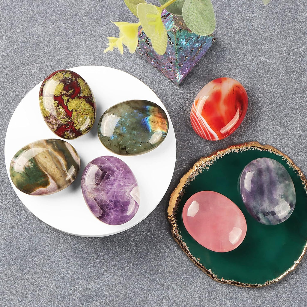 1.8 Inch Rainbow Fluorite Thumb Worry Stones for Anxiety, Crystals and Healing Stones for Relief Meditation Yoga Spiritual Reiki Positvity, Palm Polished Stones Pocket Gemstone